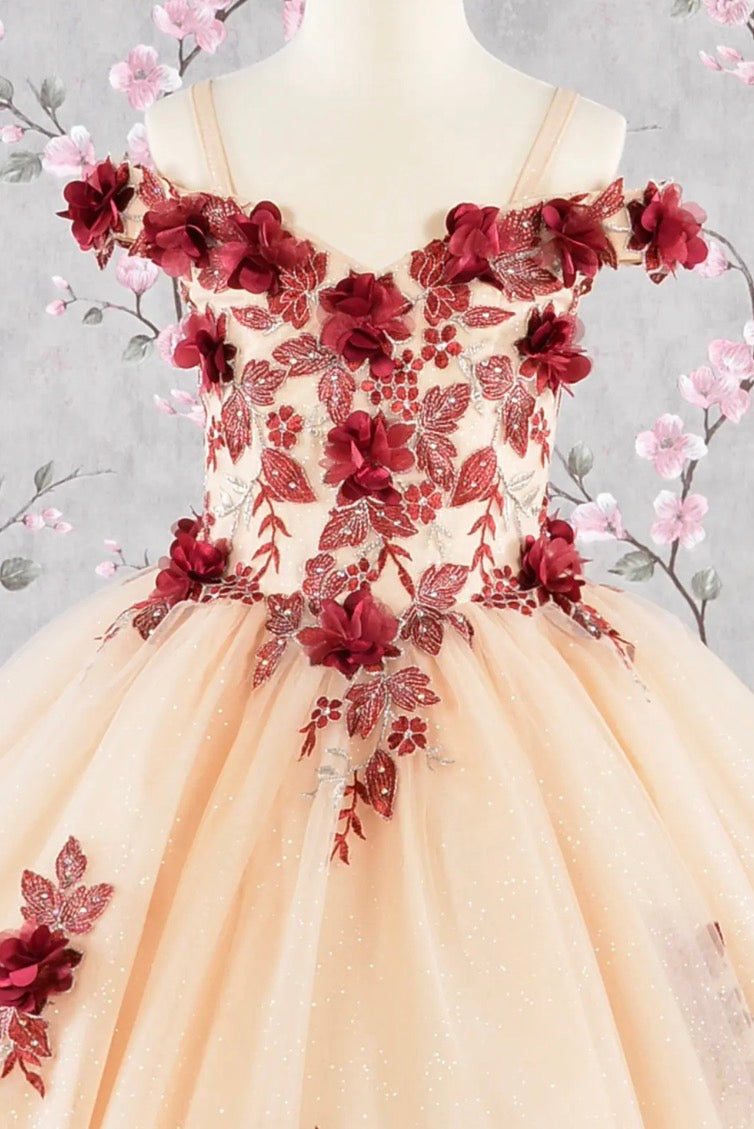 3-D Flower Embroidery Bead Mesh Kids Dress GK115 GLS BY ELIZABETH K