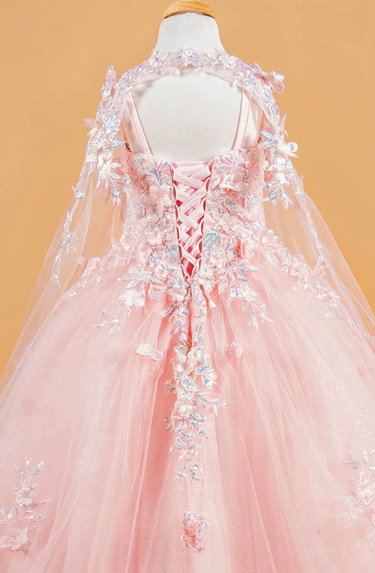 3D Flower and Butterfly Applique Embellished Spaghetti Strap Kids Dress With Matching Tunic GK119 GLS BY ELIZABETH K