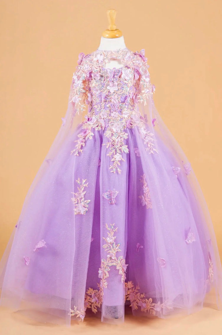 3D Flower and Butterfly Applique Embellished Spaghetti Strap Kids Dress With Matching Tunic GK119 GLS BY ELIZABETH K