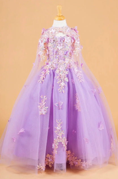 3D Flower and Butterfly Applique Embellished Spaghetti Strap Kids Dress With Matching Tunic GK119 GLS BY ELIZABETH K