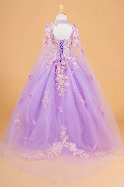 3D Flower and Butterfly Applique Embellished Spaghetti Strap Kids Dress With Matching Tunic GK119 GLS BY ELIZABETH K