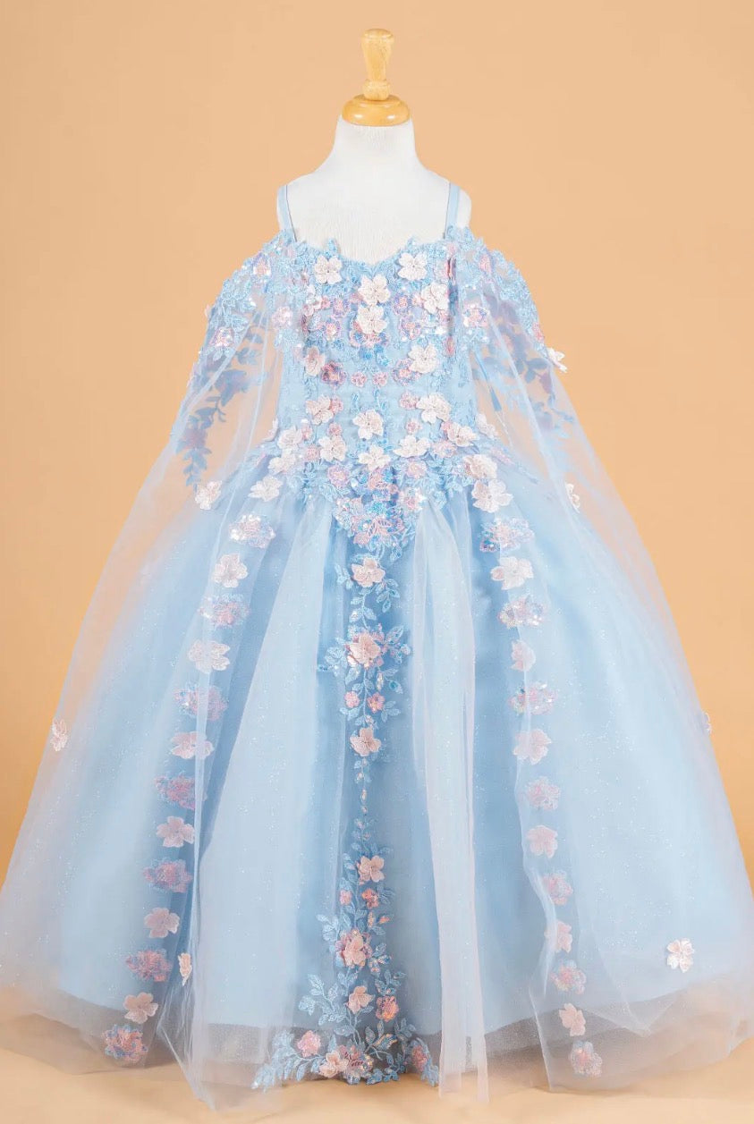 3D Flower Dress and Butterfly, Detachable Cape Sleeve  GK118 GLS BY ELIZABETH K