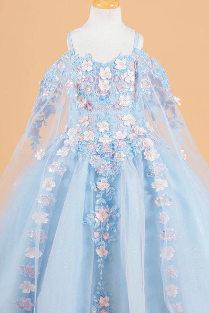 3D Flower Dress and Butterfly, Detachable Cape Sleeve  GK118 GLS BY ELIZABETH K