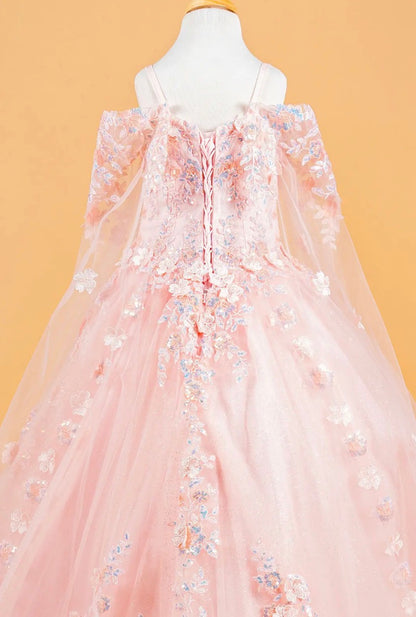 3D Flower Dress and Butterfly, Detachable Cape Sleeve  GK118 GLS BY ELIZABETH K