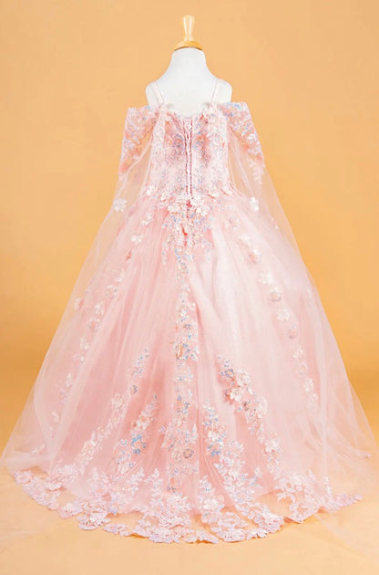 3D Flower Dress and Butterfly, Detachable Cape Sleeve  GK118 GLS BY ELIZABETH K
