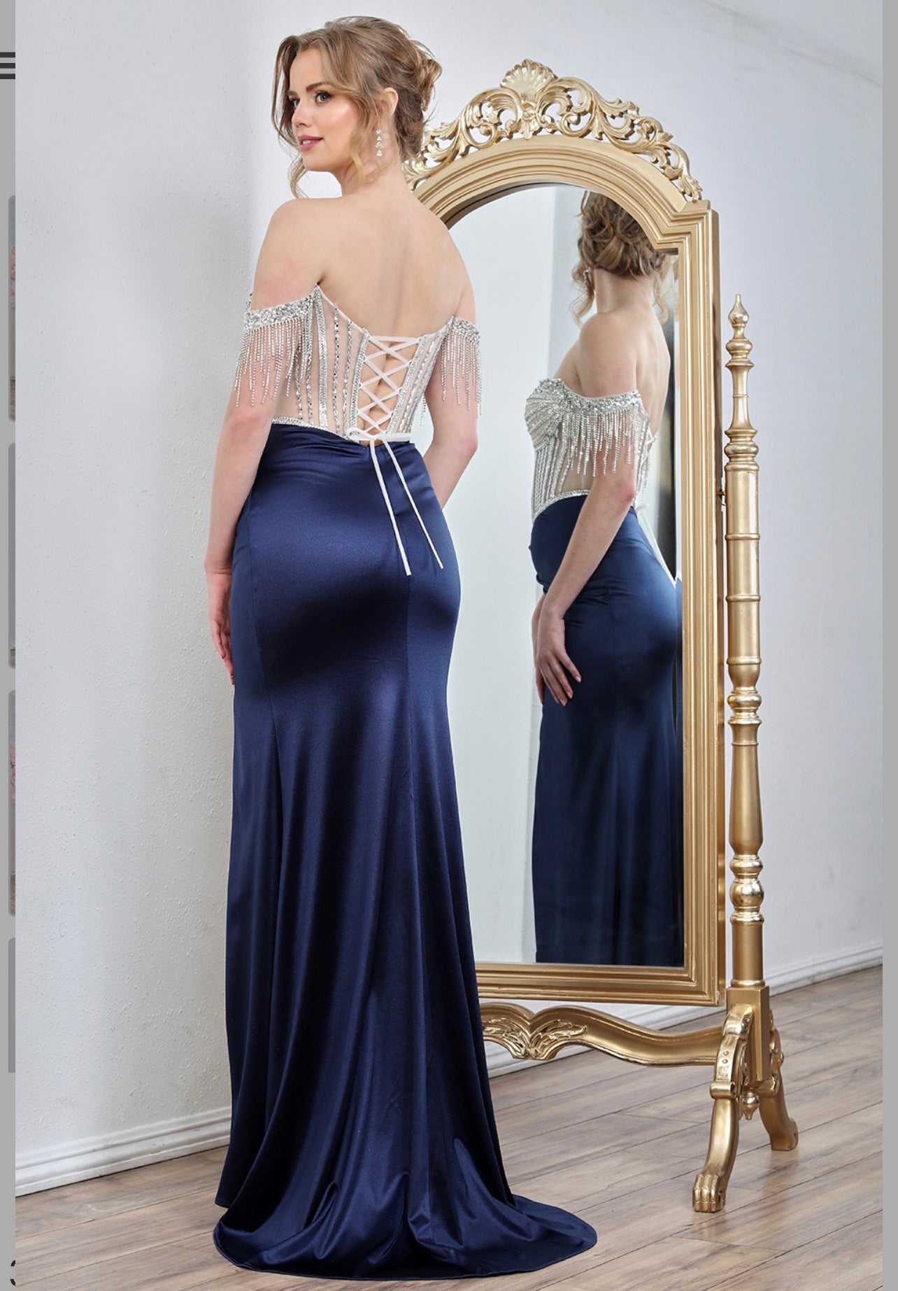 Fitted satin dress with beautiful embellished. 3297 by ADORA DESIGN