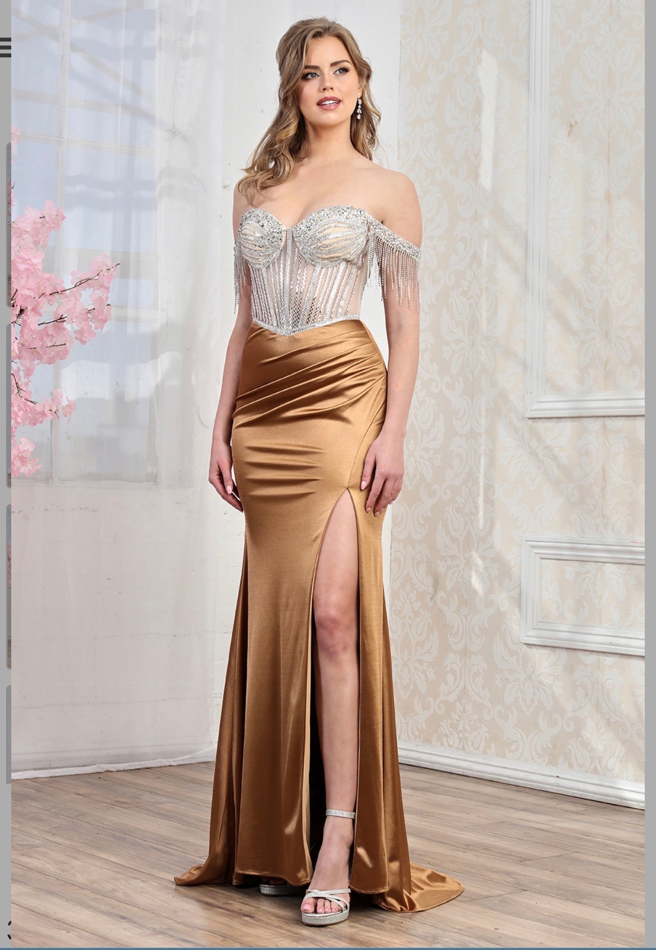 Fitted satin dress with beautiful embellished. 3297 by ADORA DESIGN