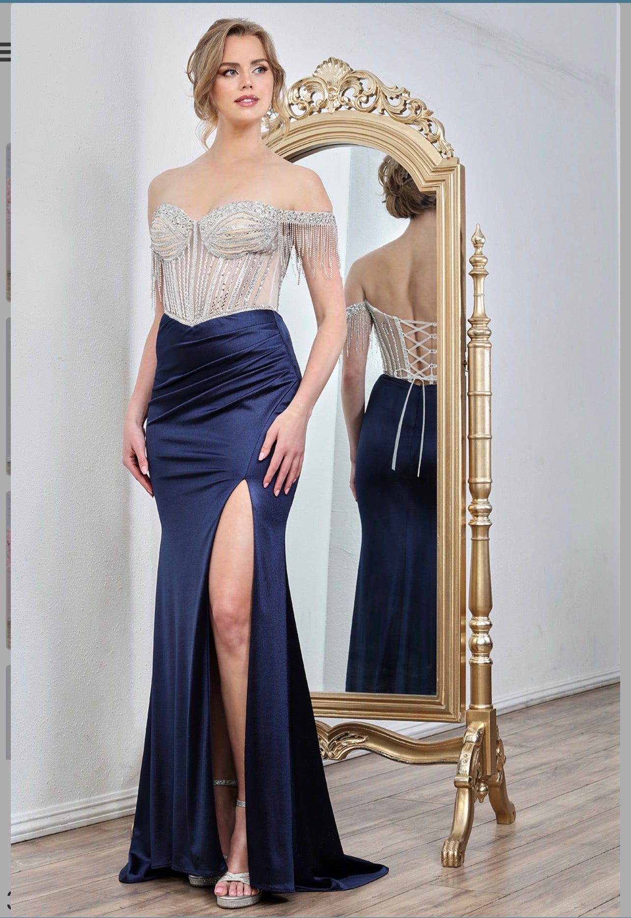 Fitted satin dress with beautiful embellished. 3297 by ADORA DESIGN