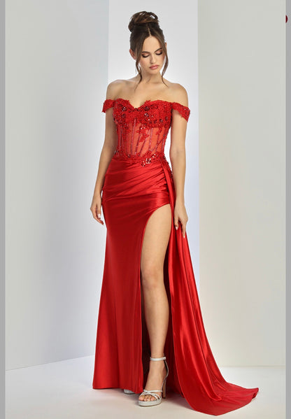 Satin mermaid off the shoulder dress. 3281 by ADORA DESIGN