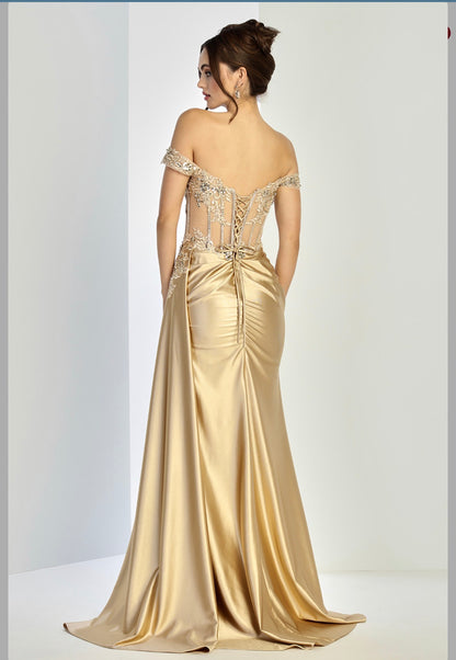 Satin mermaid off the shoulder dress. 3281 by ADORA DESIGN