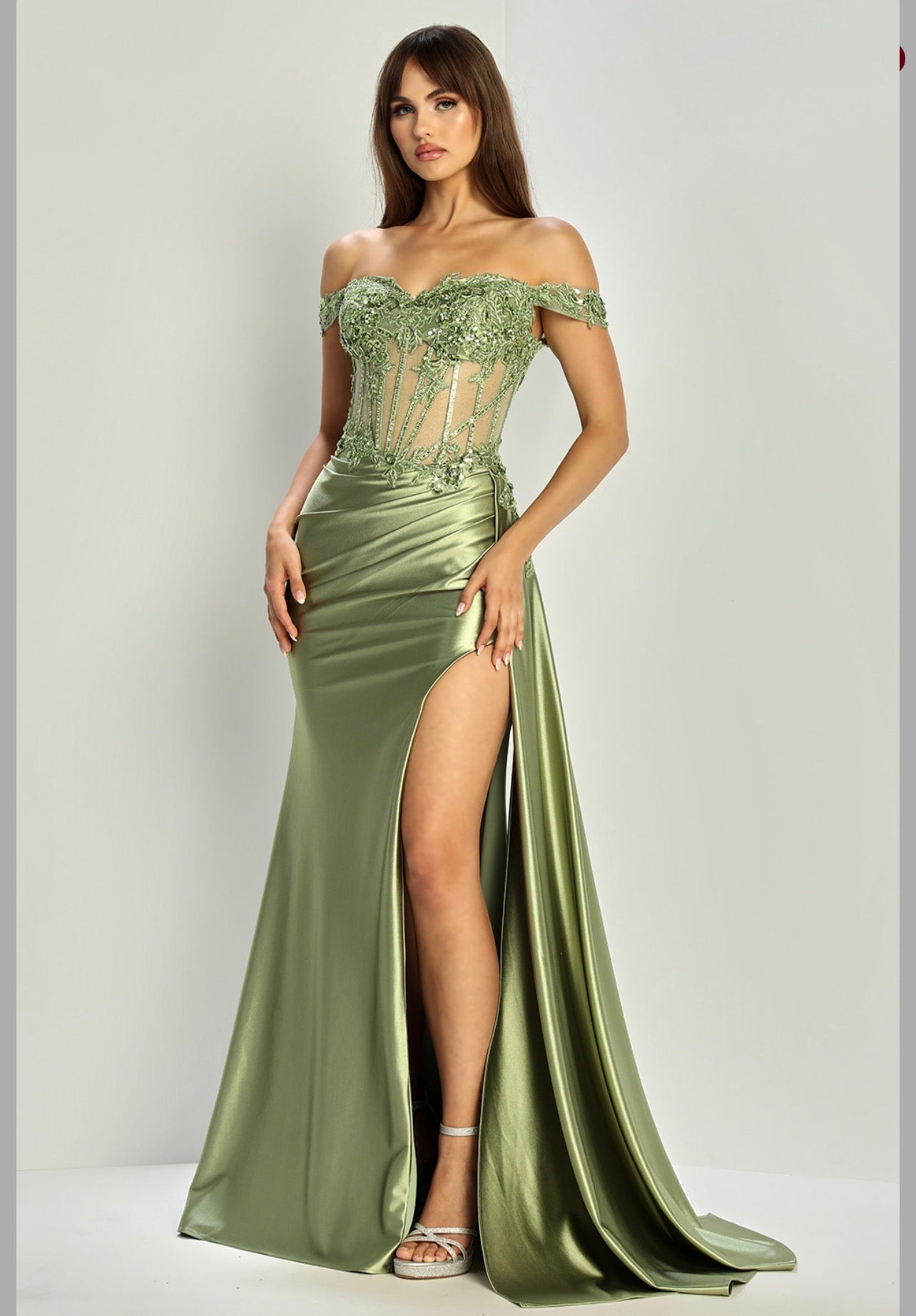 Satin mermaid off the shoulder dress. 3281 by ADORA DESIGN