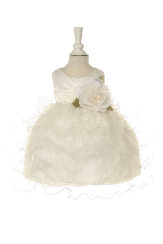 Elegant beautiful ruffled layer dress with exchangeable sash and flower corsage (pin and clip). 1160B BY CINDERELLA COUTURE