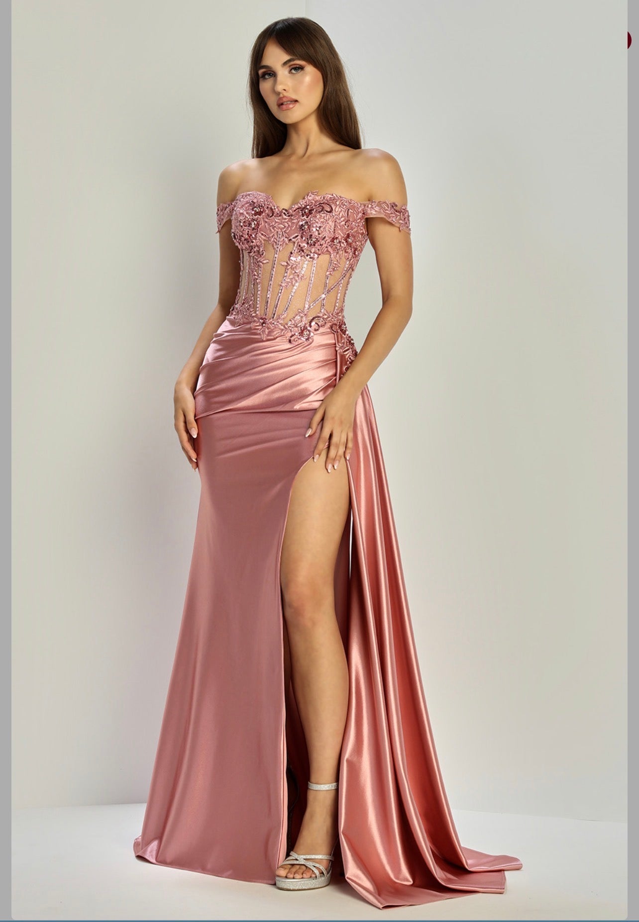 Satin mermaid off the shoulder dress. 3281 by ADORA DESIGN
