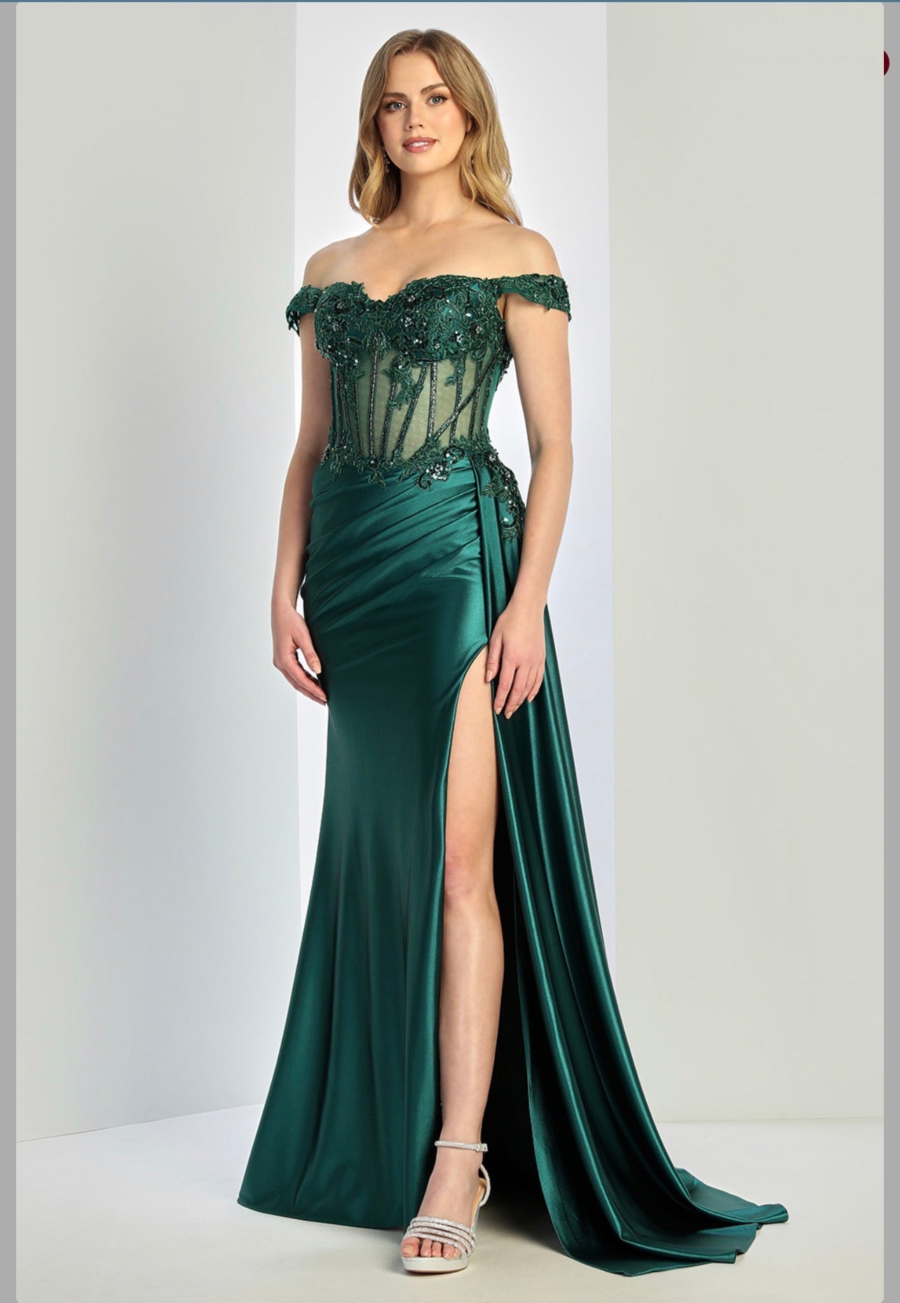 Satin mermaid off the shoulder dress. 3281 by ADORA DESIGN