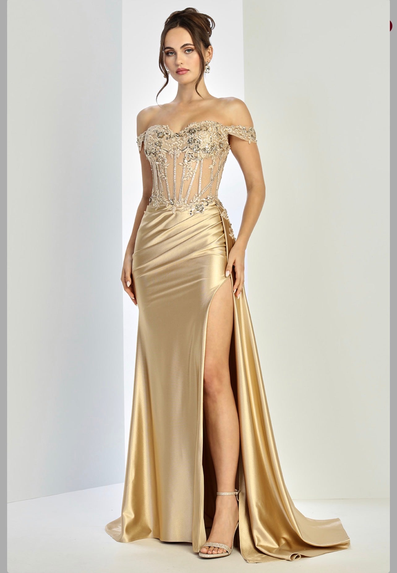 Satin mermaid off the shoulder dress. 3281 by ADORA DESIGN