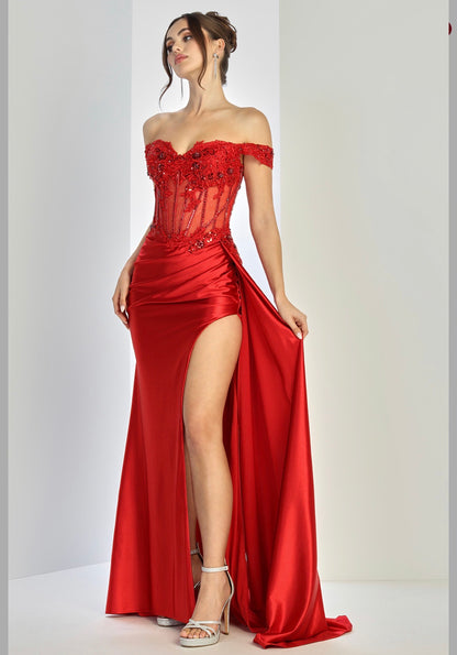 Satin mermaid off the shoulder dress. 3281 by ADORA DESIGN