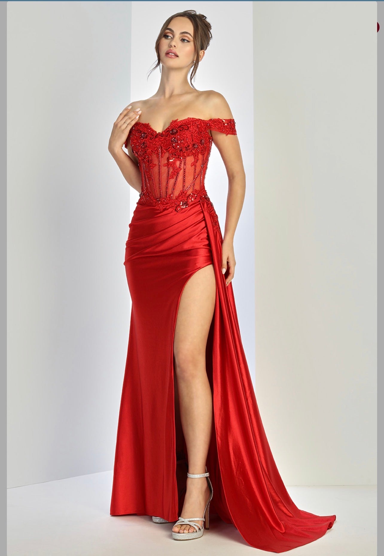 Satin mermaid off the shoulder dress. 3281 by ADORA DESIGN