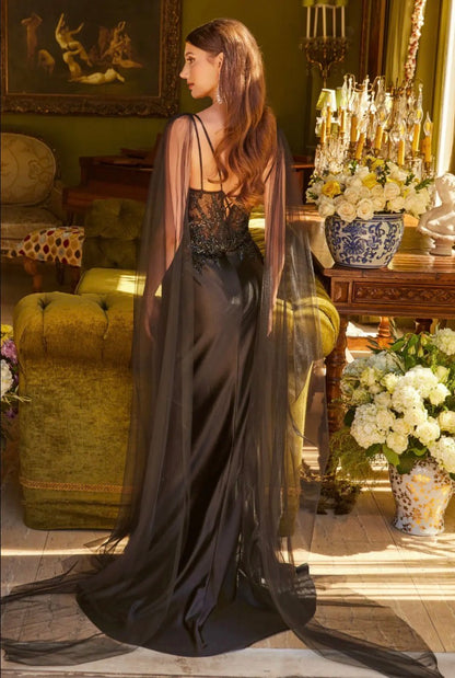 Look bewitching in this floor length, satin skirt dress! Gl3615 GLS BY GLORIA