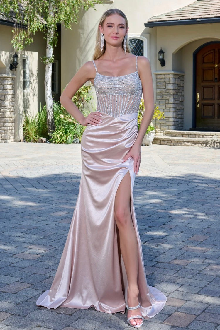 Radiate elegance in this sleek and sophisticated evening gown. GL3798 BY ELIZABETH K