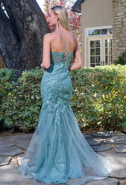 Elegant and alluring, this floor-length trumpet gown. GL3692 BY ELIZABETH K