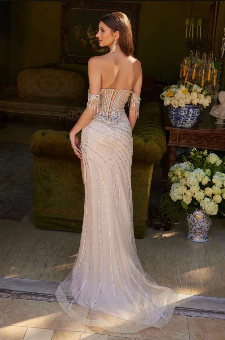 Decorated with jewel trim, this fitted dress. GL3621 GLS BY GLORIA