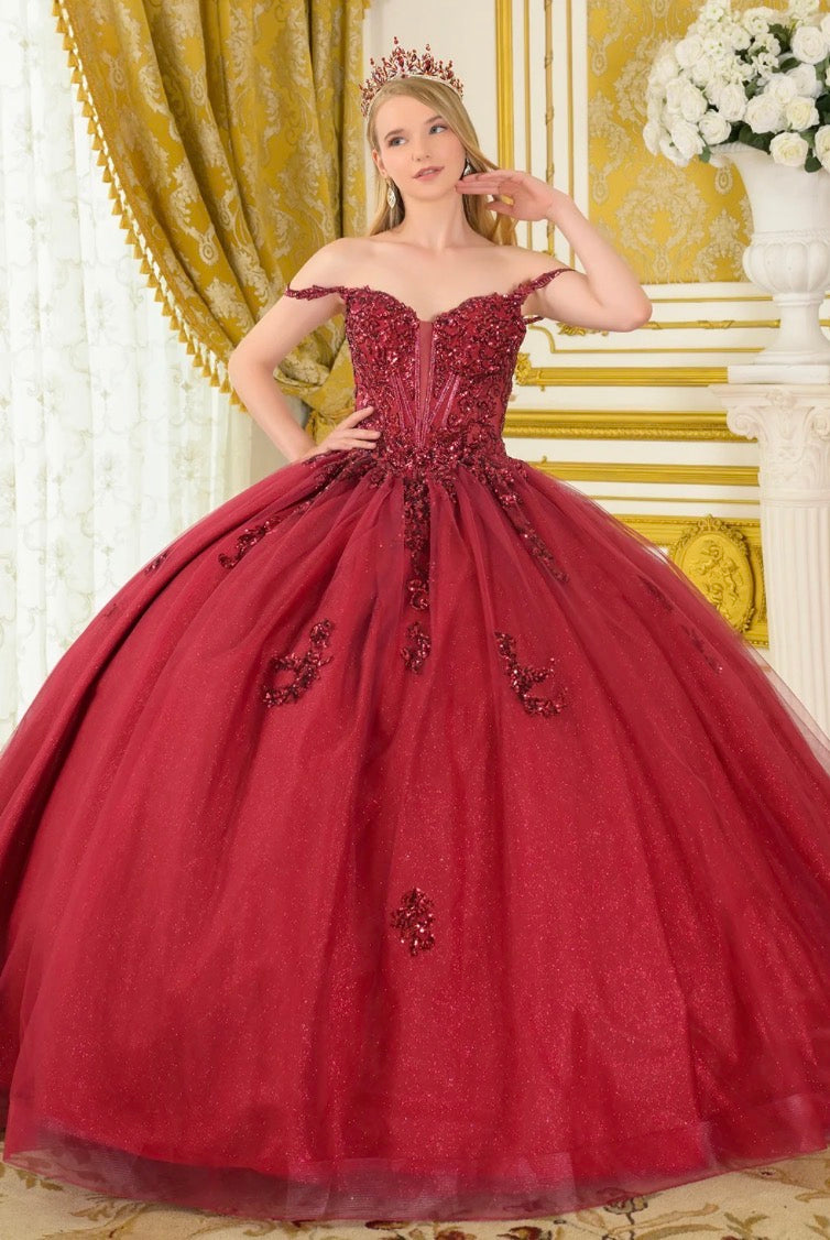 This dazzling ball gown is adorned with intricate bead and sequin. GL3712 BY ELIZABETH K