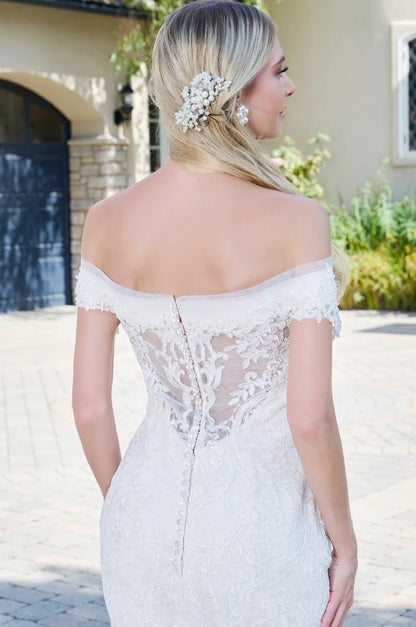 Cut-Away Shoulder Embroidered Mesh Mermaid Wedding Gown If you like the romantic style. GL2594 GLS BY GLORIA