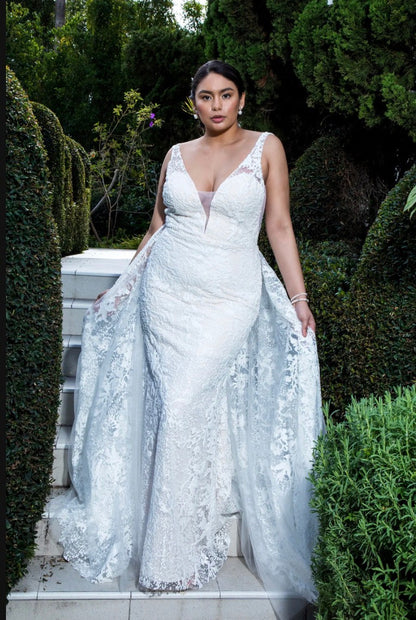 Illusion V-Neck Sheer Side and Back Mermaid Wedding Gown w/ Detachable Mesh Layer. GL1903 BY ELIZABETH K