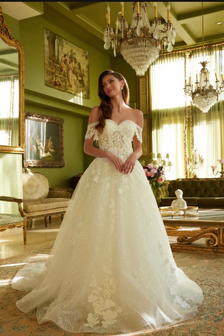 Decorated with beads, sequins and floral embroidery. GL3602 GLS BY GLORIA
