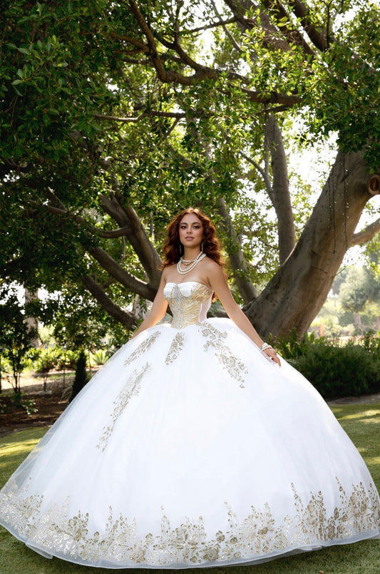 Golden Elegance Quince Dress. PQ1102 BY BELLA COUTURE