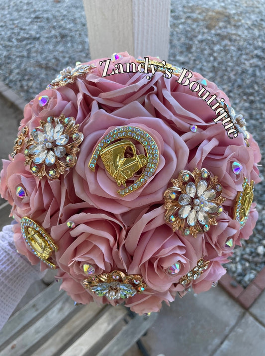 Blush with Gold Brooches and Horse Pendant Bouquet. BL030 by MARINA’S CRAFT. PREORDER AVAILABLE!