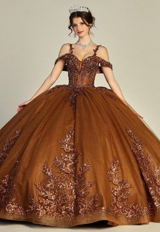 Elegant See-Through Corset Glitter Quince Dress. 8095Q LET´S CORP