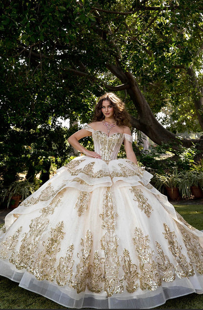 Long Train Embroidered Quince Dress. PQ1074 BY Bella couture.