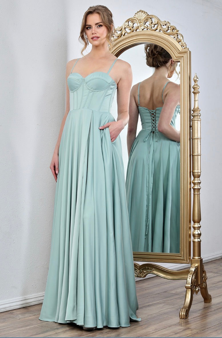 Satin dress corset and zipper sleeveless. 3301 BY ADORA DESIGN