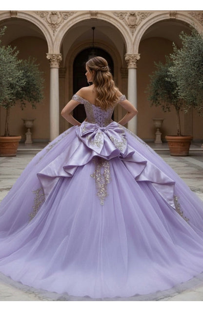 A shimmering lilac ballgown with gold embroidery. PQ1101 by Bella Couture