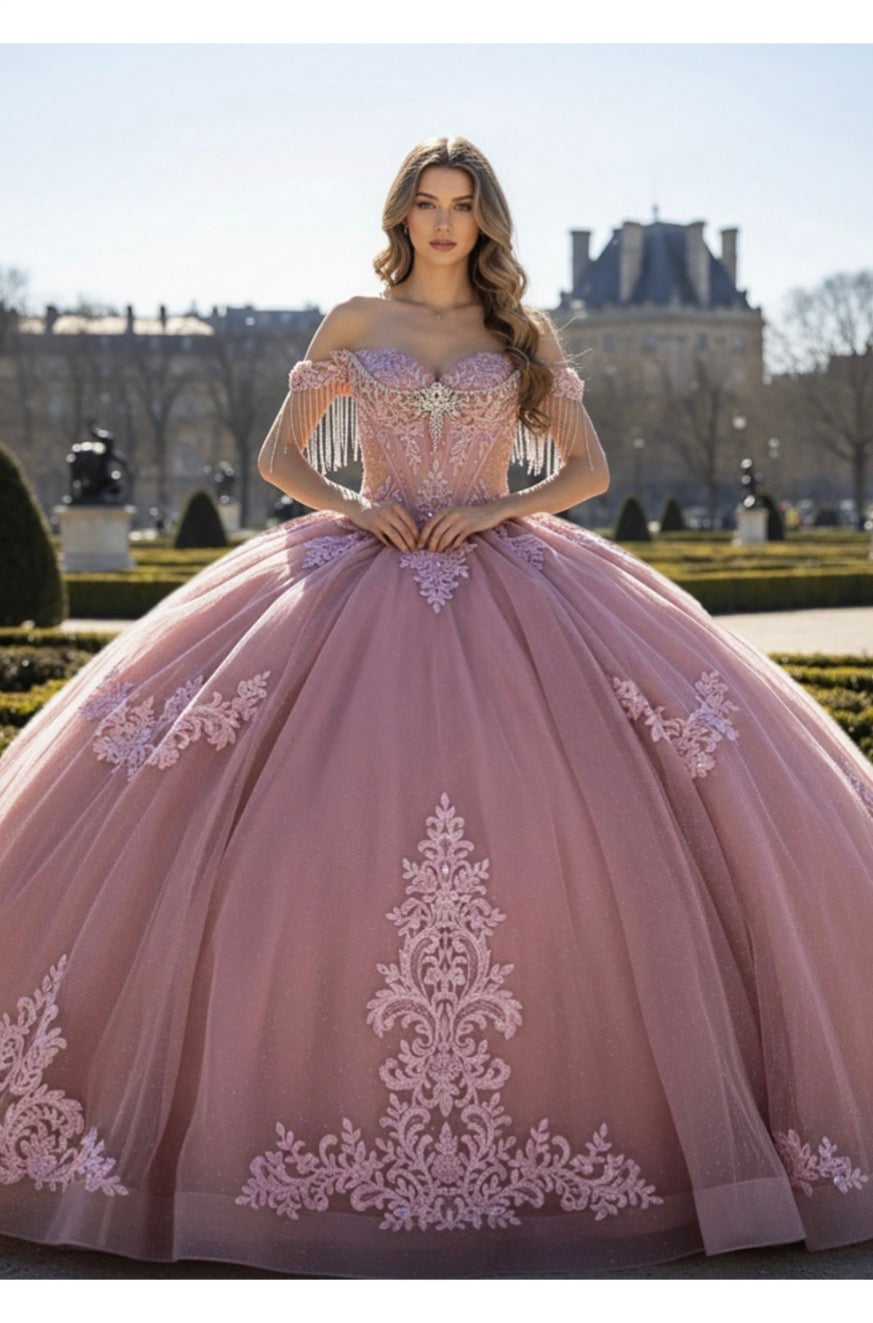 A stunning Rose quince dress with beaded on bodice. PQ1109 BY BELLA COUTURE