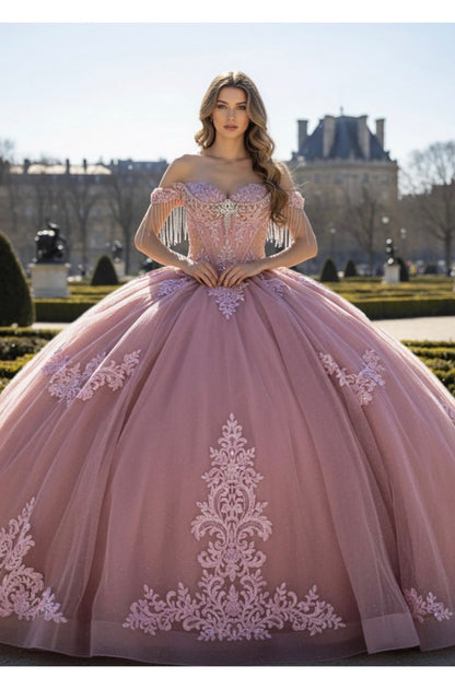 A stunning Rose quince dress with beaded on bodice. PQ1109 BY BELLA COUTURE