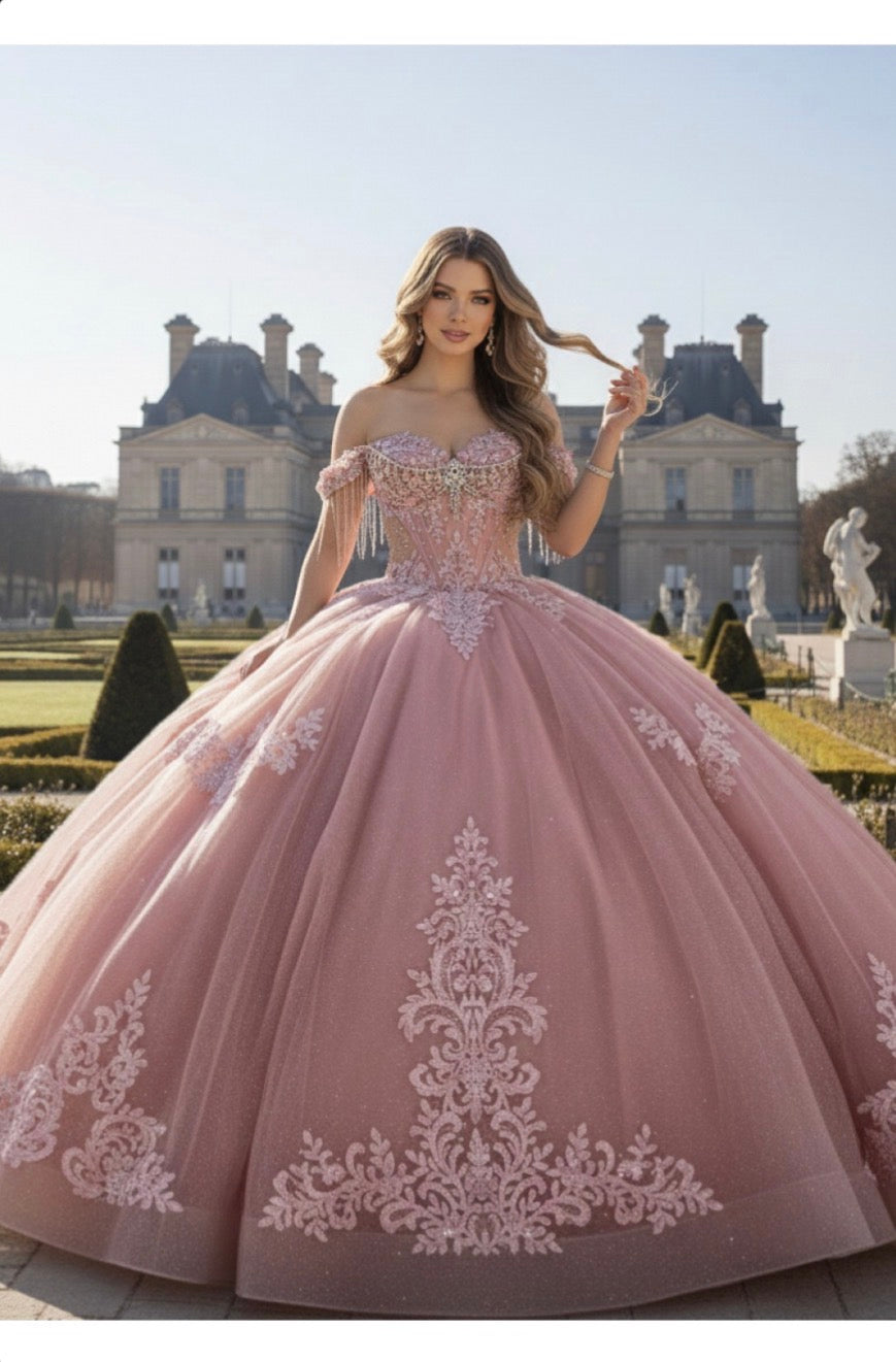A stunning Rose quince dress with beaded on bodice. PQ1109 BY BELLA COUTURE