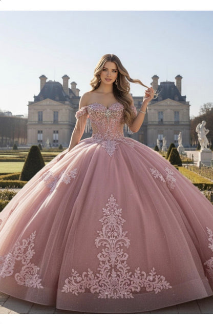 A stunning Rose quince dress with beaded on bodice. PQ1109 BY BELLA COUTURE