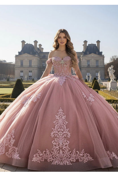 A stunning Rose quince dress with beaded on bodice. PQ1109 BY BELLA COUTURE