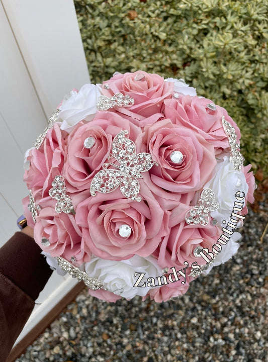 Blush and Ivory with Silver Butterfly Brooches. BLIV035 by MARINA’S CRAFT. PREORDER AVAILABLE!