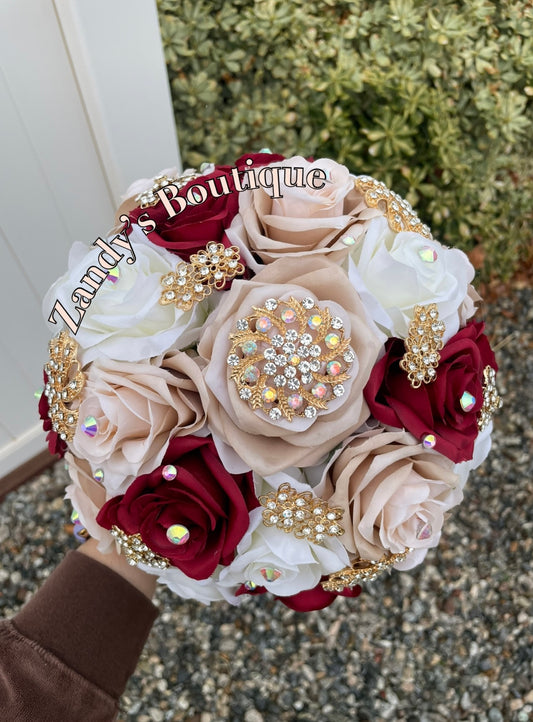 Burgundy, Ivory and Champagne with Gold Brooches. BURIVCH024 by MARINAS CRAFT. PREORDER AVAILABLE!