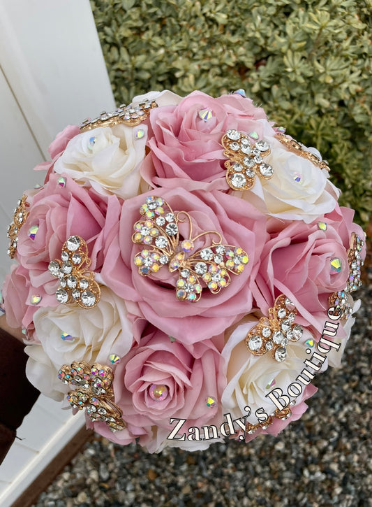 Vintage Ivory and Blush with Gold Butterfly Brooches. IVTBL036 by MARINA’S CRAFT. PREORDER AVAILABLE!