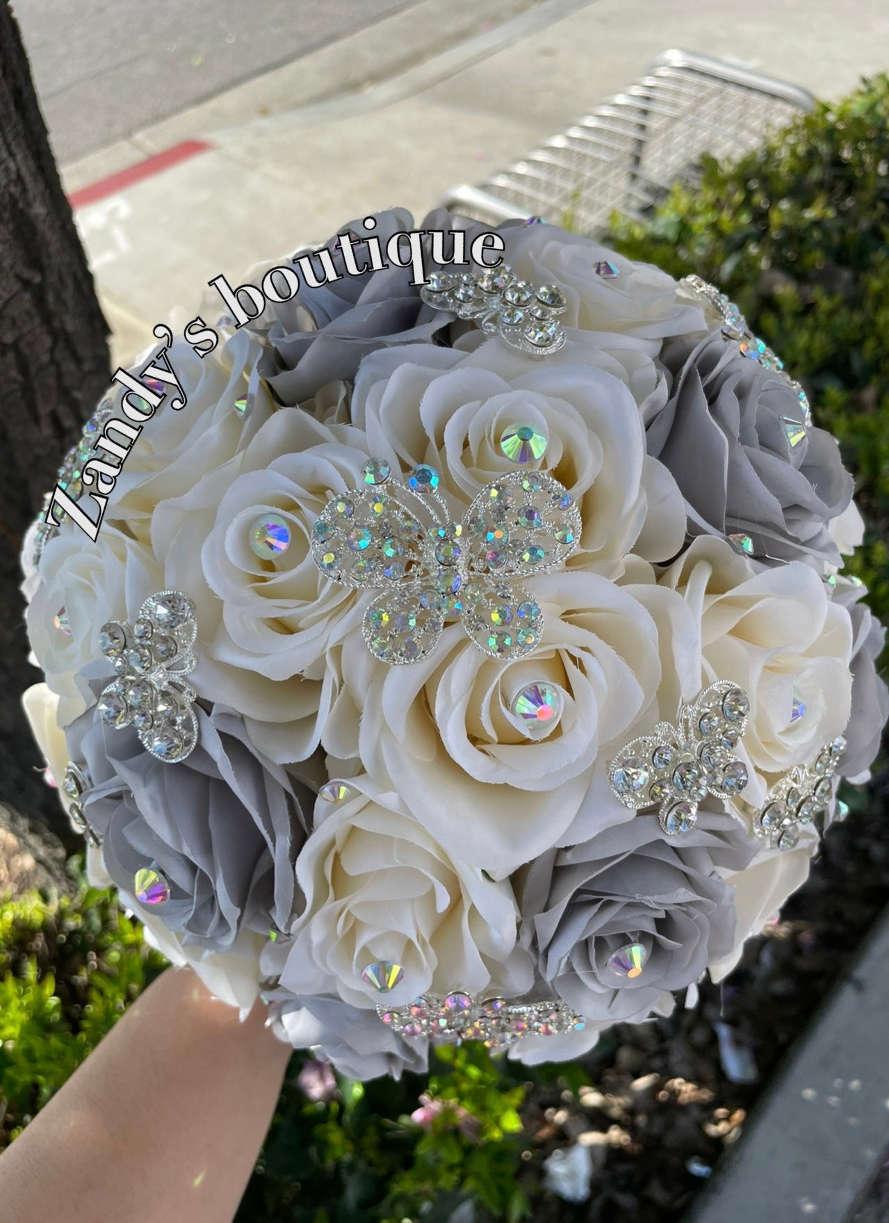 Light Ivory and Silver with Silver Brooches SLIV031 by MARINA’S CRAFT.