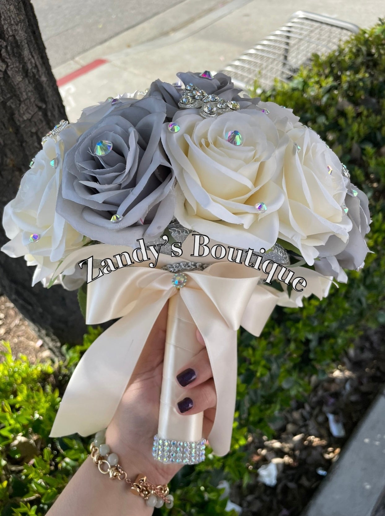 Light Ivory and Silver with Silver Brooches SLIV031 by MARINA’S CRAFT.