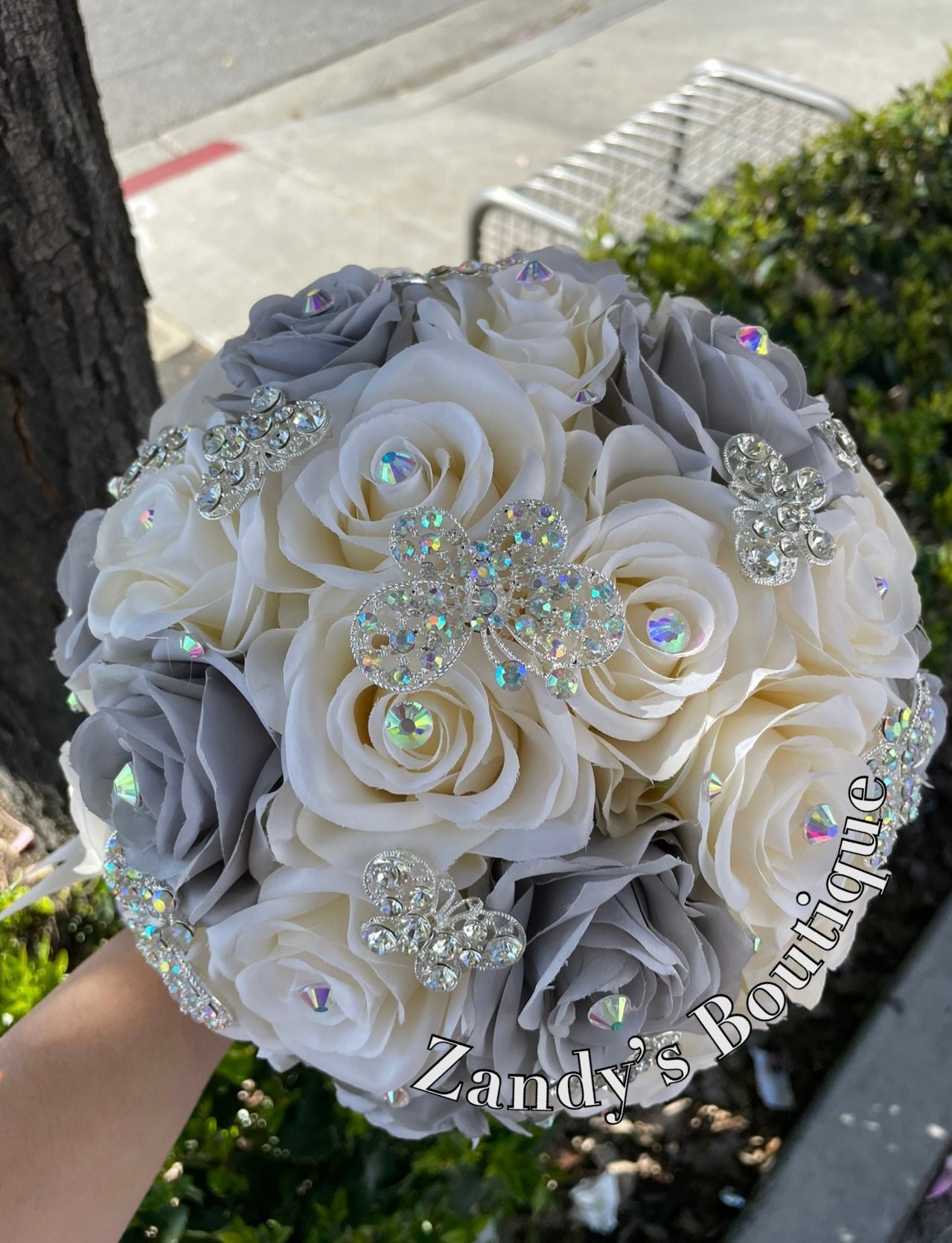 Light Ivory and Silver with Silver Brooches SLIV031 by MARINA’S CRAFT.