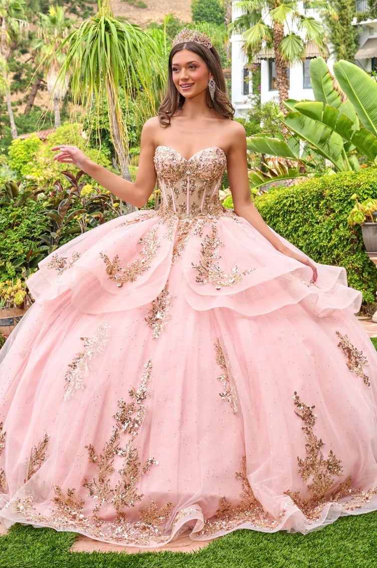 A timeless silhouette meets modern sparkle in this quinceañera ball gown. GL3724 by Elizabeth K