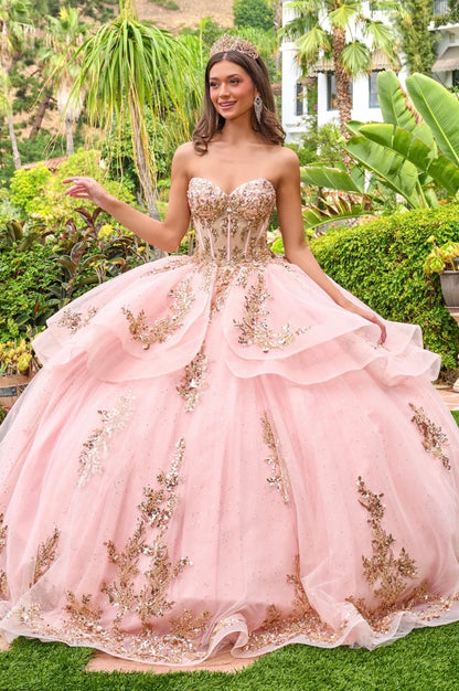 A timeless silhouette meets modern sparkle in this quinceañera ball gown. GL3724 by Elizabeth K
