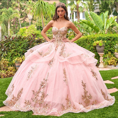 A timeless silhouette meets modern sparkle in this quinceañera ball gown. GL3724 by Elizabeth K