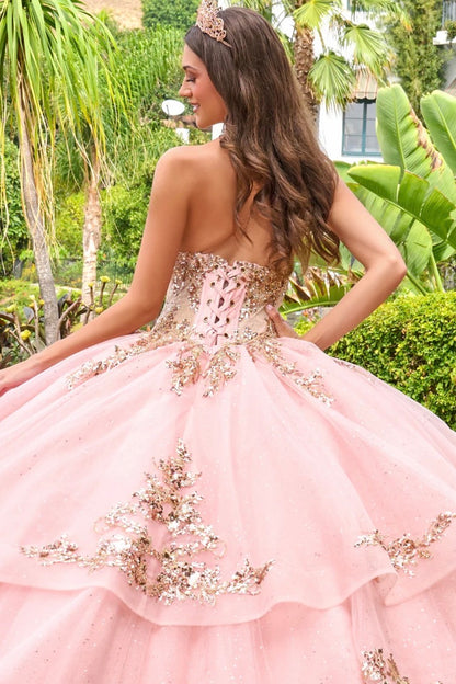 A timeless silhouette meets modern sparkle in this quinceañera ball gown. GL3724 by Elizabeth K
